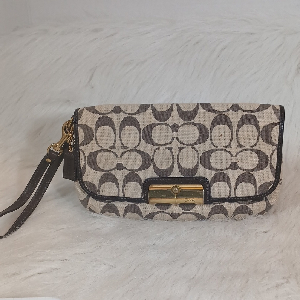 Coach Kristn Signature Canvas Leather Trim Clutch/Wristlet